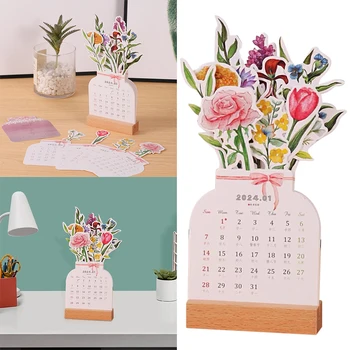 2024 Cvjeta cvijeće, stolni kalendar, ukrasnih vaza u obliku kalendara na 12 mjeseci, estetski mjesečni planer za dekor stola