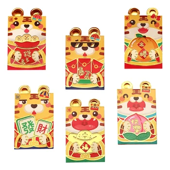 6 kom., Poklon paket sa slikom Crvenog Tigar Hong Bao, 2022 juana, Novčani Koverti, Božić Božićne potrepštine, Najbolje želje