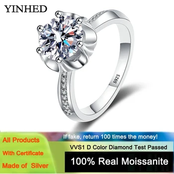 Luksuzno Cvijet prsten s ovim муассанитом YINHED s dijamantom u 2 karatni Prsten za ponude, Ženski Modni Angažman prstenje, Nakit od 925 sterling srebra